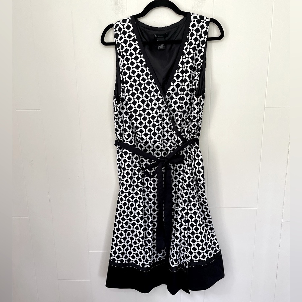 Lane Bryant Faux Wrap Sleeveless Dress Black White Belted Fit & Flare ~ Size 22